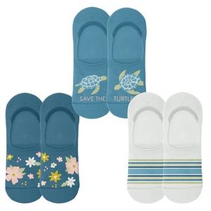 “SAVE THE TURTLES” set of 3 no-show socks/3 designs-cotton rich-NWT-2 available